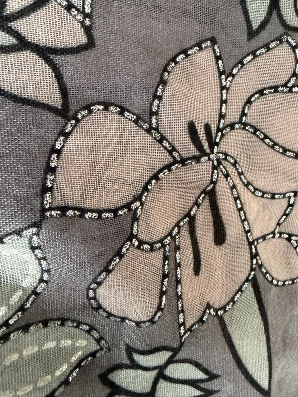 Soft Floral Scarf Wrap Grey Blush Lightweight Gauze Shawl Boho Feminine Romantic